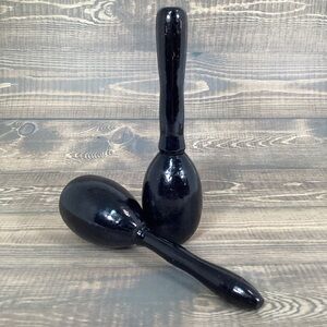 Pair Vintage Black Wood Egg Shaped Sock Darner, Wooden Sewing Tool